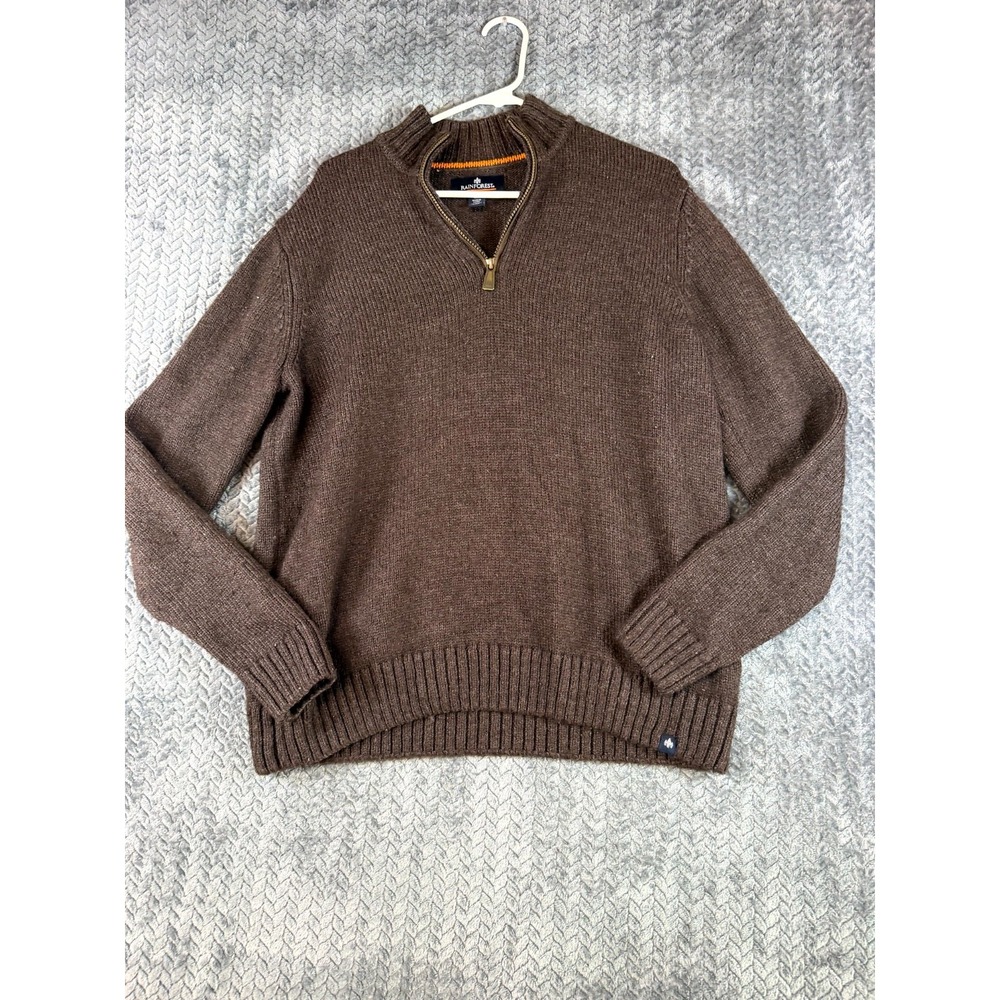 Rainforest Sweater Mens Medium Brown Rib Knit Quarter Zip Long Sleeve Pullover